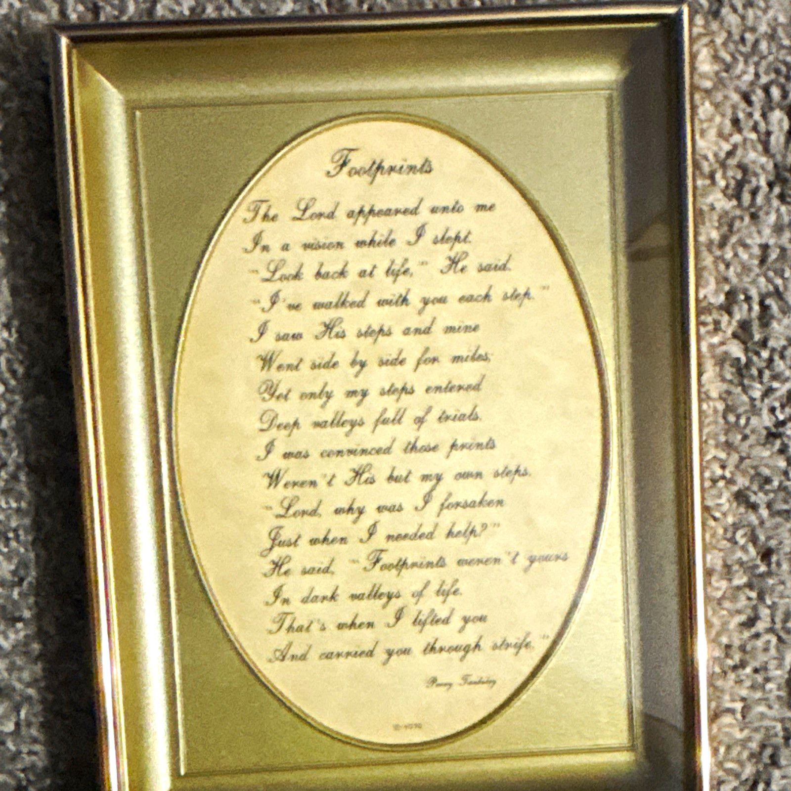 Footprints Framed Christian Scripture Poem Print, Gold Tone Frame