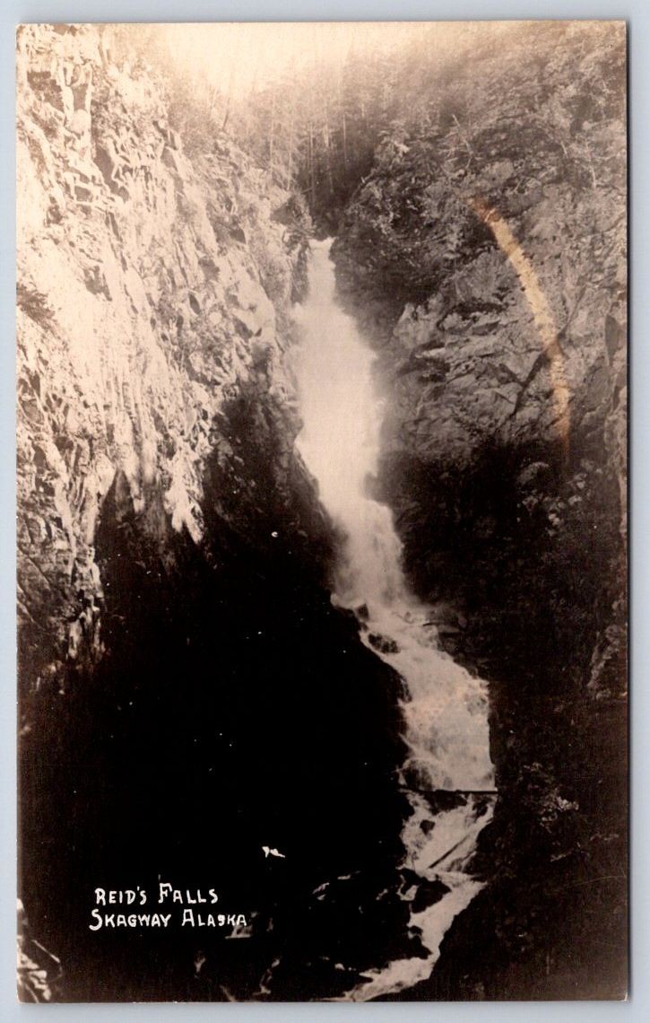Antique Alaska Postcard SKAGWAY Reids Falls Waterfall 1910s RPPC