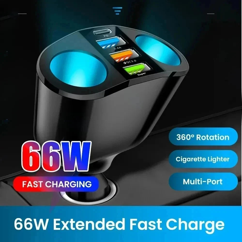 DC 12V LED Car Cigarette Lighter Adapter Charger 2 Way Dual Plug Socket Splitter