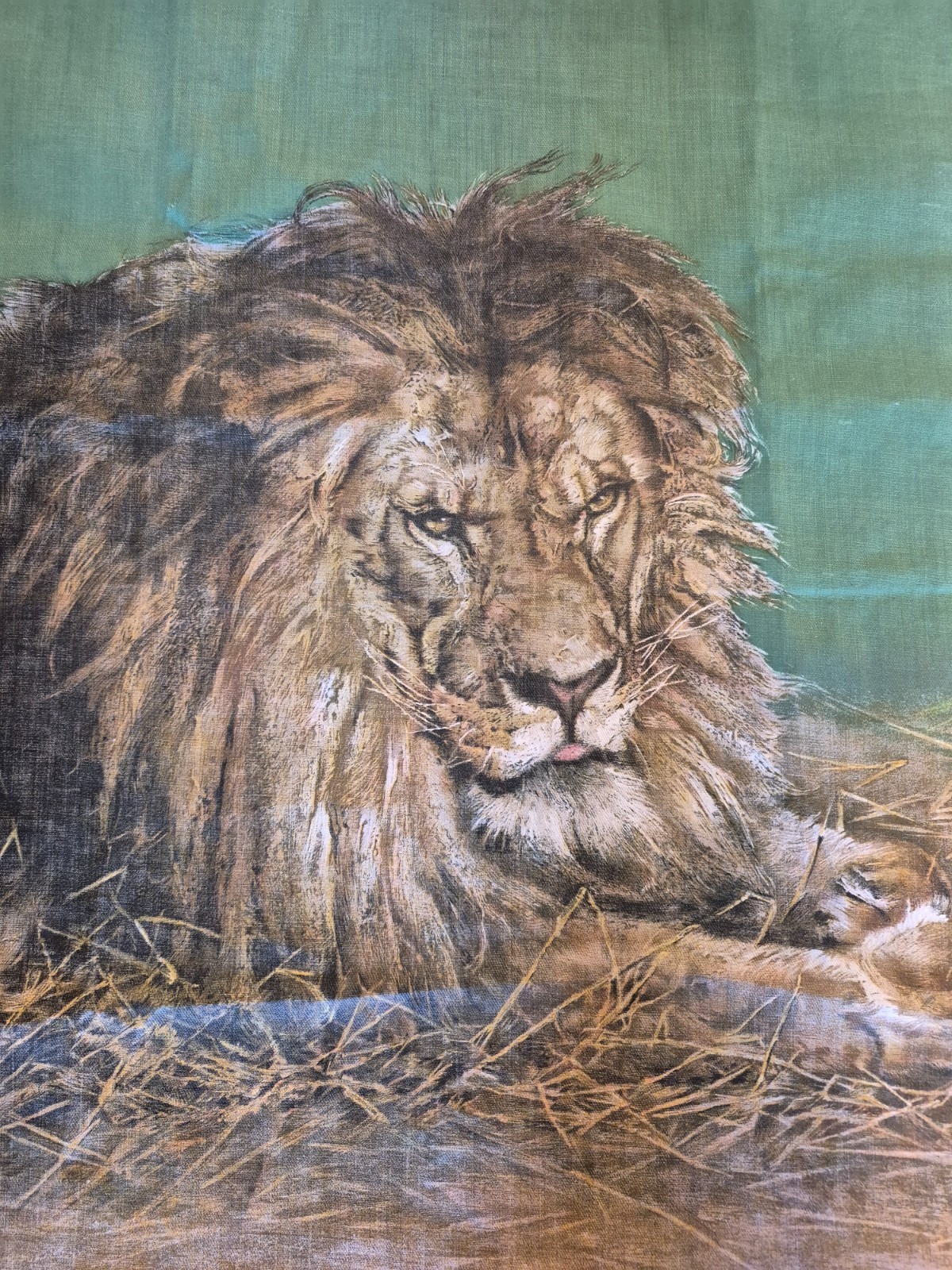 Antique LION Schwab & Wolf  Chromolithograph on Fabric c1900 Great Condition
