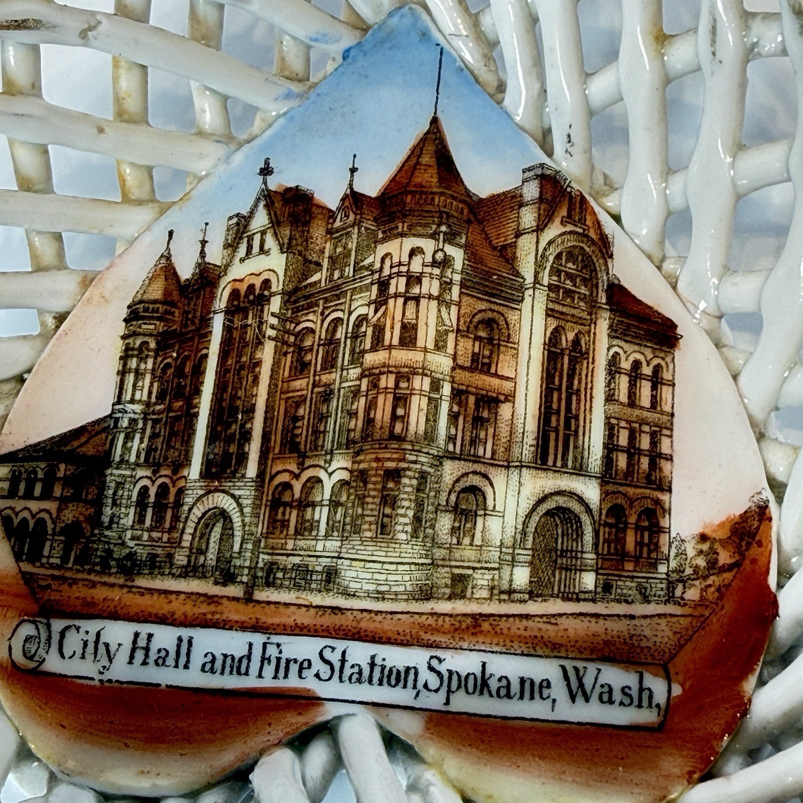 SPOKANE WA WASHINGTON Antique CITY HALL FIRE STATION Souvenir Heart TRINKET DISH SPOKANE WA WASHINGTON Antique CITY HALL FIRE STATION Souvenir Heart TRINKET DISH