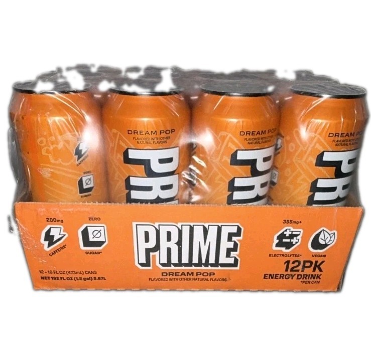 12 Cans PRIME Energy DREAMPOP, Zero Sugar Energy Drink, 200mg 12 pack