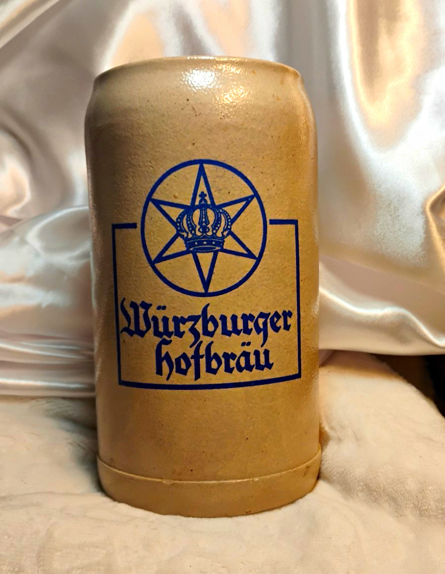 Würzburger Hofbräu German Stoneware Beer Mug Stein Blue Logo Breweriana