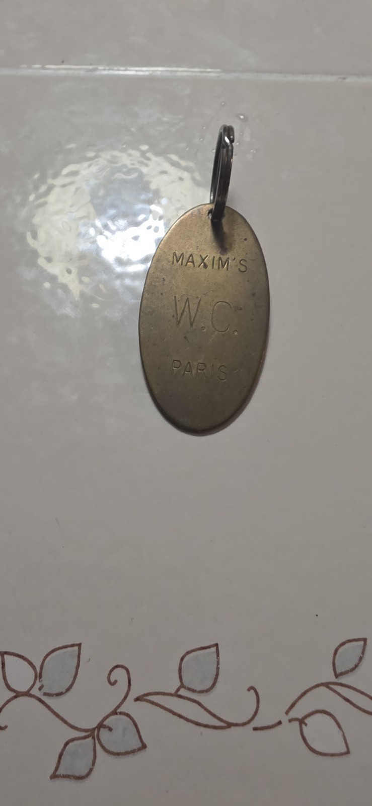 VINTAGE MAXIM'S WC PARIS RESTAURAUNT WATER CLOSET BRASS FOB w/ KEY
