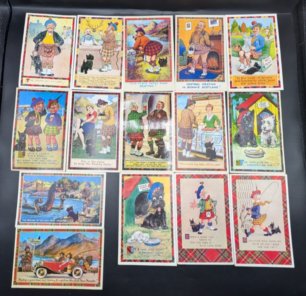 15 Vintage Comic/Humor Postcards With Scottish Terriers
