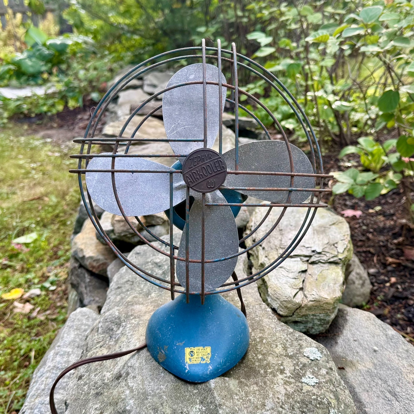 Vintage Zephyr AirKooler Fan Wright Industries Blue Painted Steel Desk Fan Works