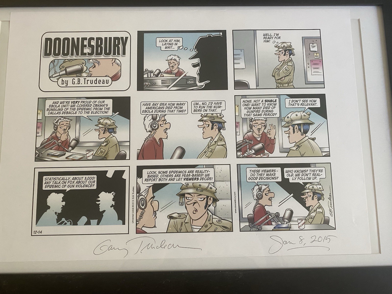Doonesbury Autographed Cartoon Panel by Garry Trudeau Signed