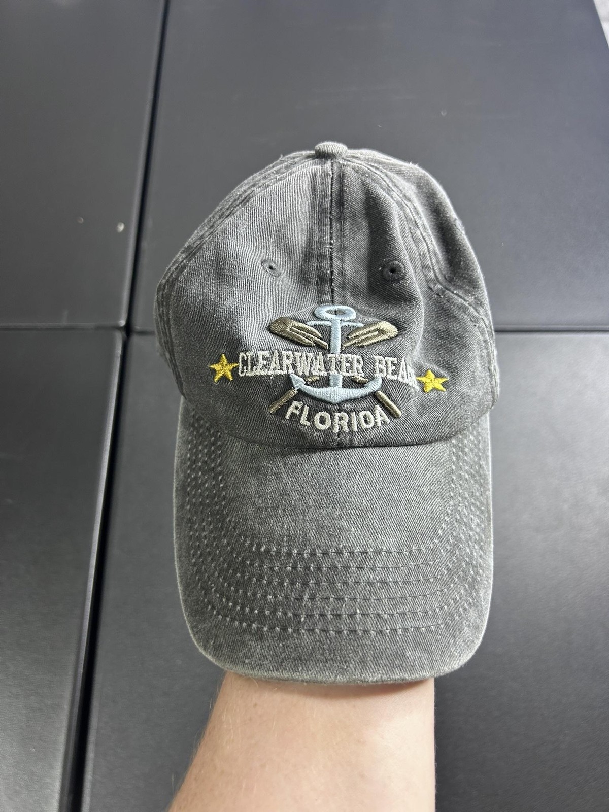 Clearwater Beach Florida Hat Cap DK Embroidery Anchor Adjustable Gray