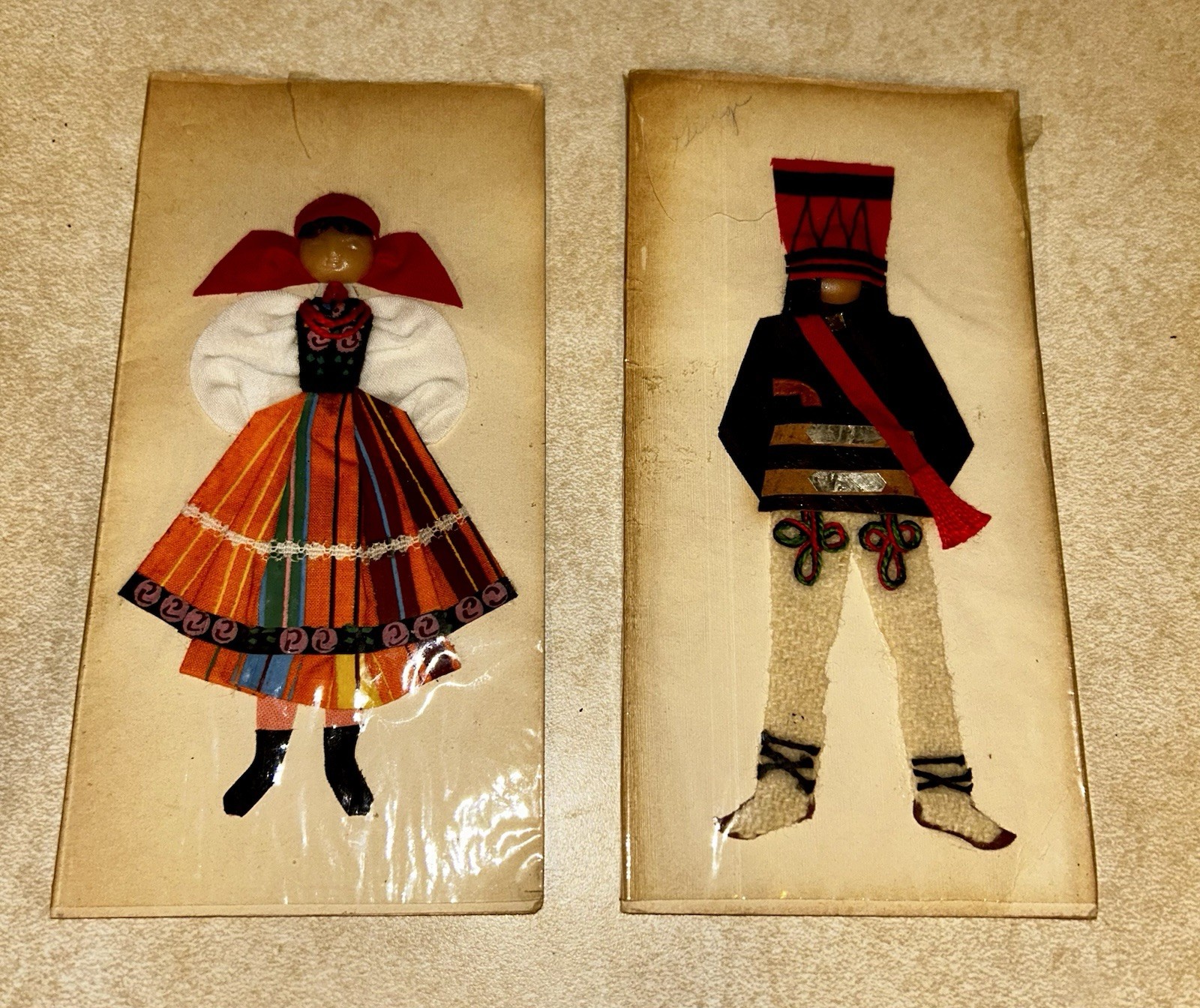 Vintage Polish folk costume art cards (or fabric-collage greeting cards)
