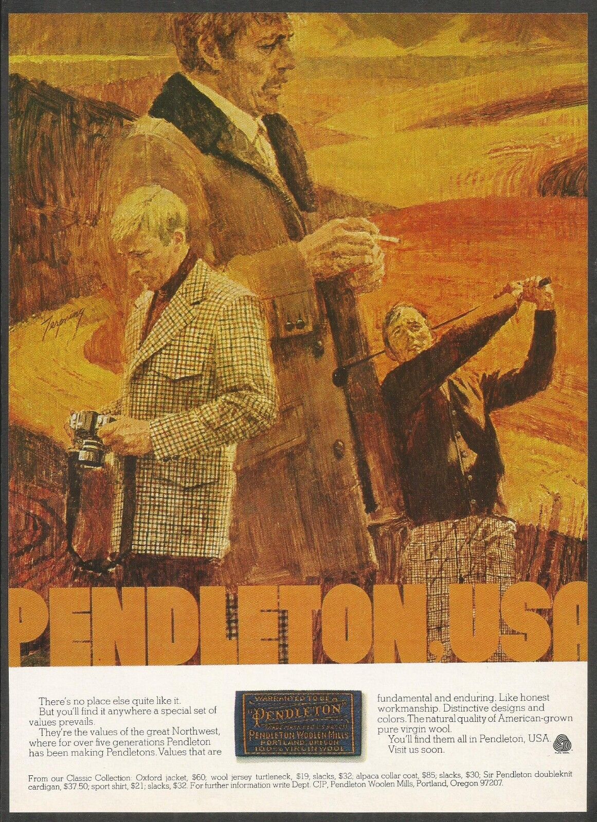 PENDLETON, USA - Pendleton Woolen Mills - 1973 Vintage Print Ad