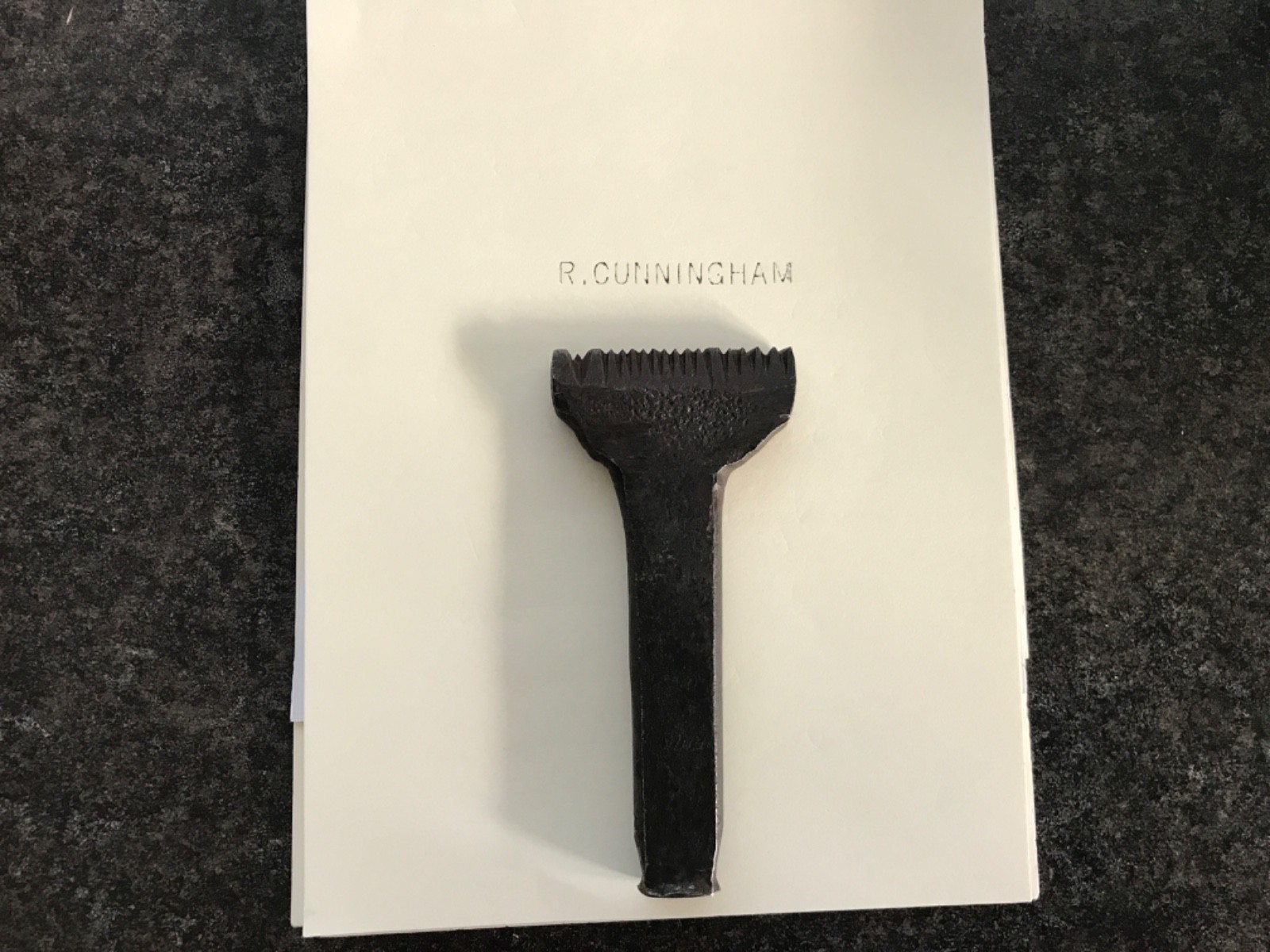 Vintage Iron Tradesman's Name Punch Tool Stamp  R Cunningham Woodwork Leather