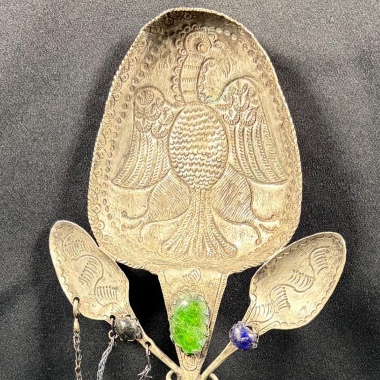 Antique Andean Tupu Shawl Pin Silver Tone Metal Eagle Bird Motif Tupo Cloak