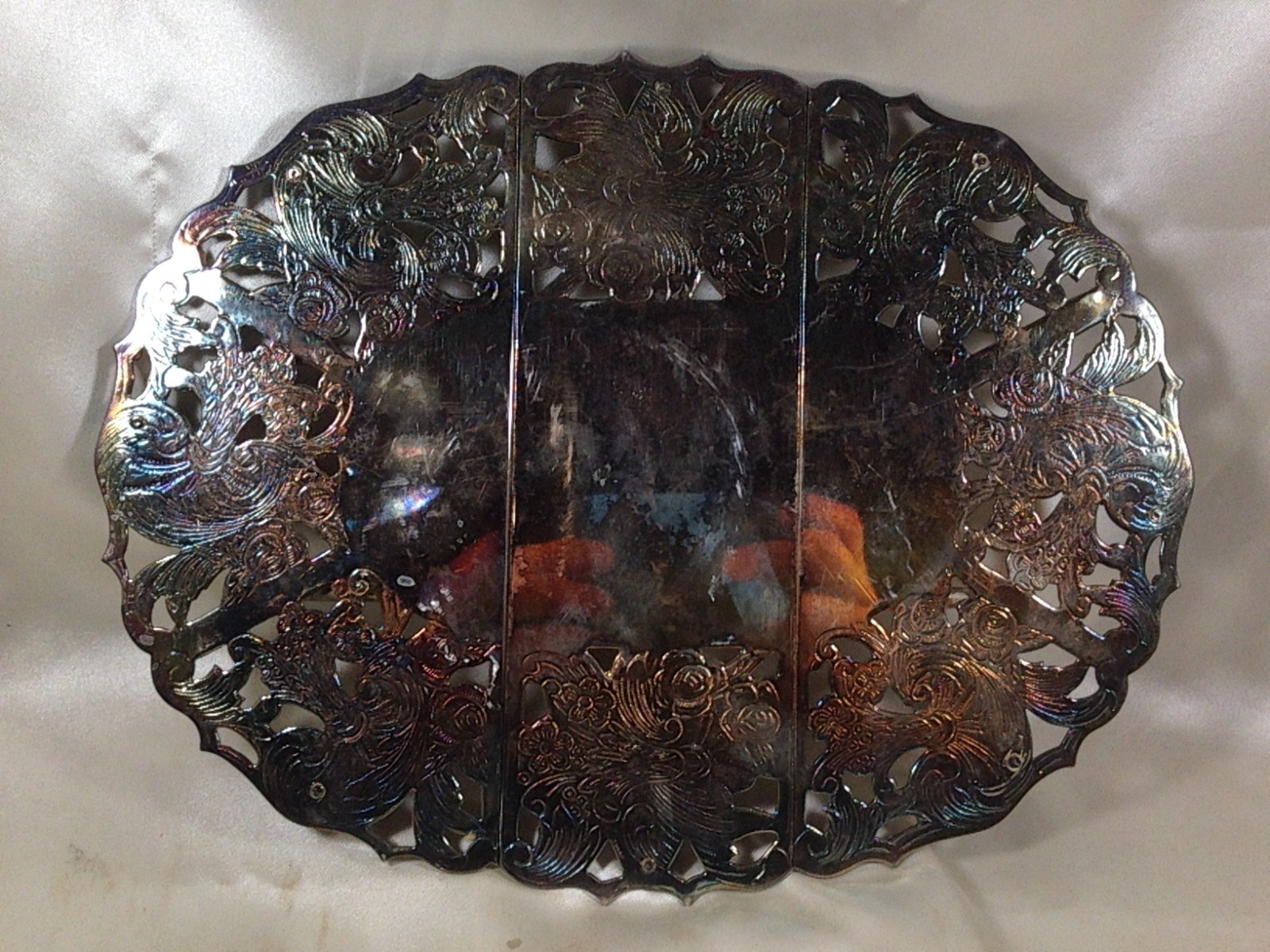 Raymond Silverplate Brass Expandable Footed Trivet Etched Floral