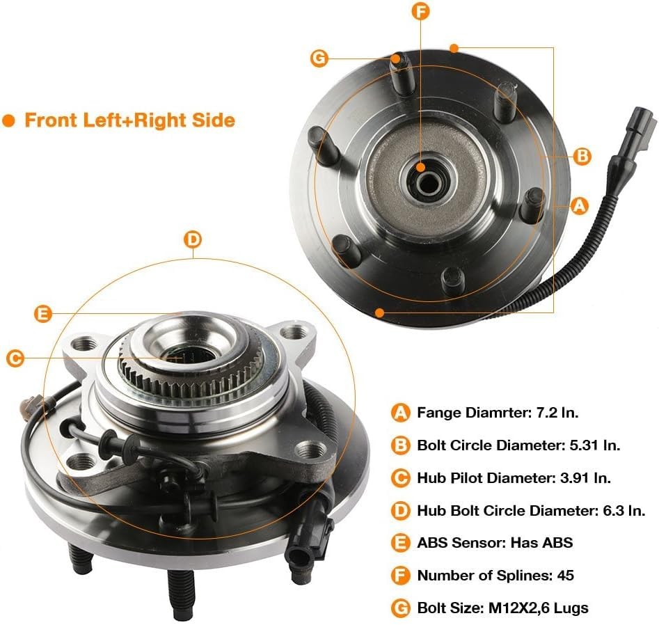 MOSTPLUS 515079 Front Wheel Hub Bearing Assembly Pair Compatible for Ford F-150,