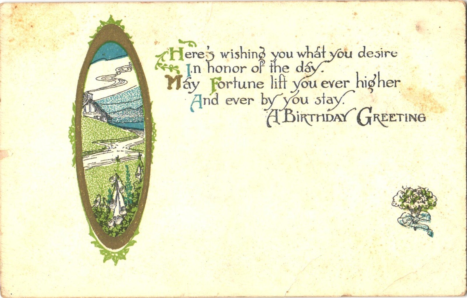 Birthday Greeting Art Nouveau Landscape Divided Back Postcard c. 1910 Unused
