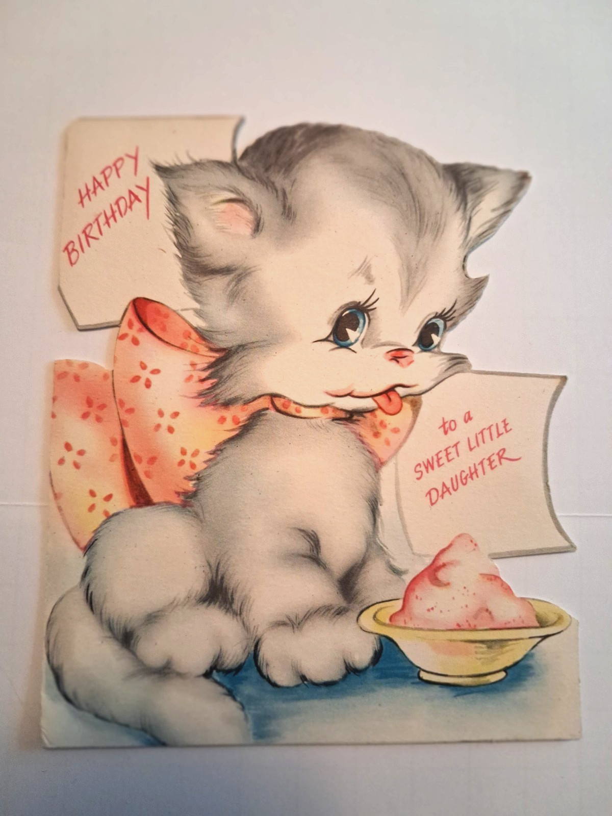 Vintage American Greetings Birthday Card Kitty Cat Eating Ice Cream Used Vintage American Greetings Birthday Card Kitty Cat Eating Ice Cream Used