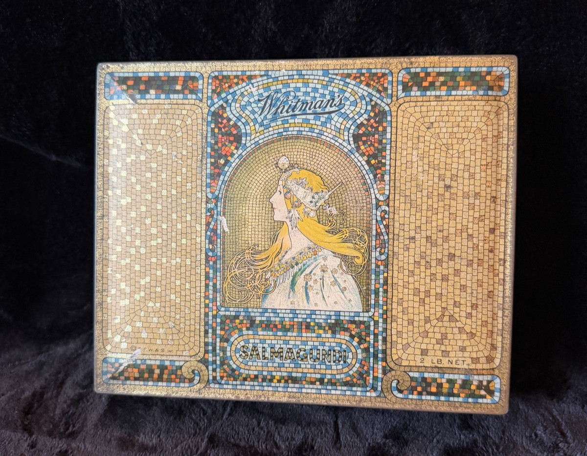 Antique 1920s Whitmans Salmagundi Chocolate Tin Art Nouveau Mosaic Portrait
