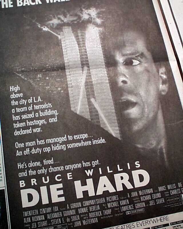 DIE HARD American Action Film Movie Opening Week AD 1988 Los Angeles Newspaper