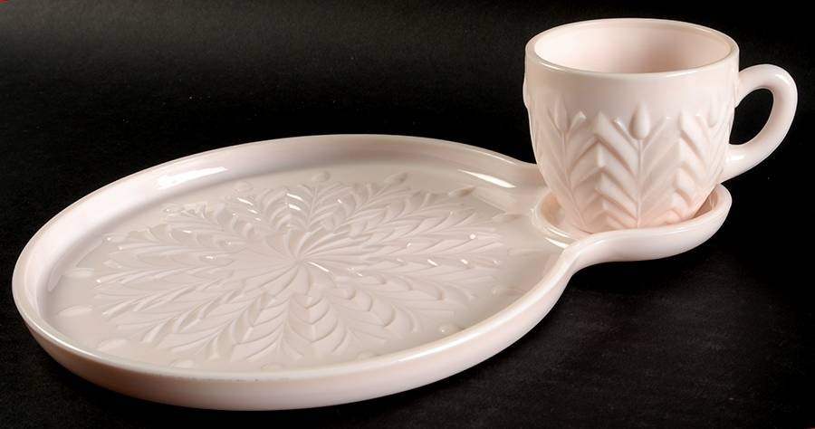 Jeannette Shell Pink Milk Glass Snack Plate & Cup 3359272