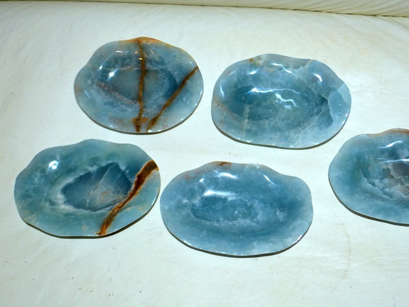 5 pcs lot Aquatine Lemurian Blue Calcite carved plate dish bowl from Argentina
