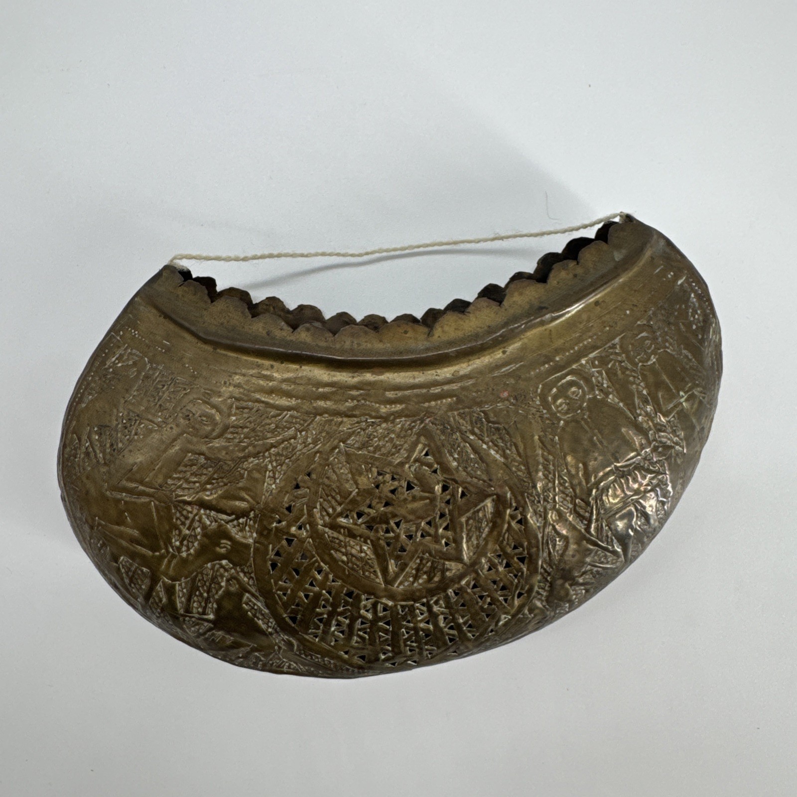 Antique Brass Ornate Kashkul Islamic Begging Bowl 18th - 19th Century