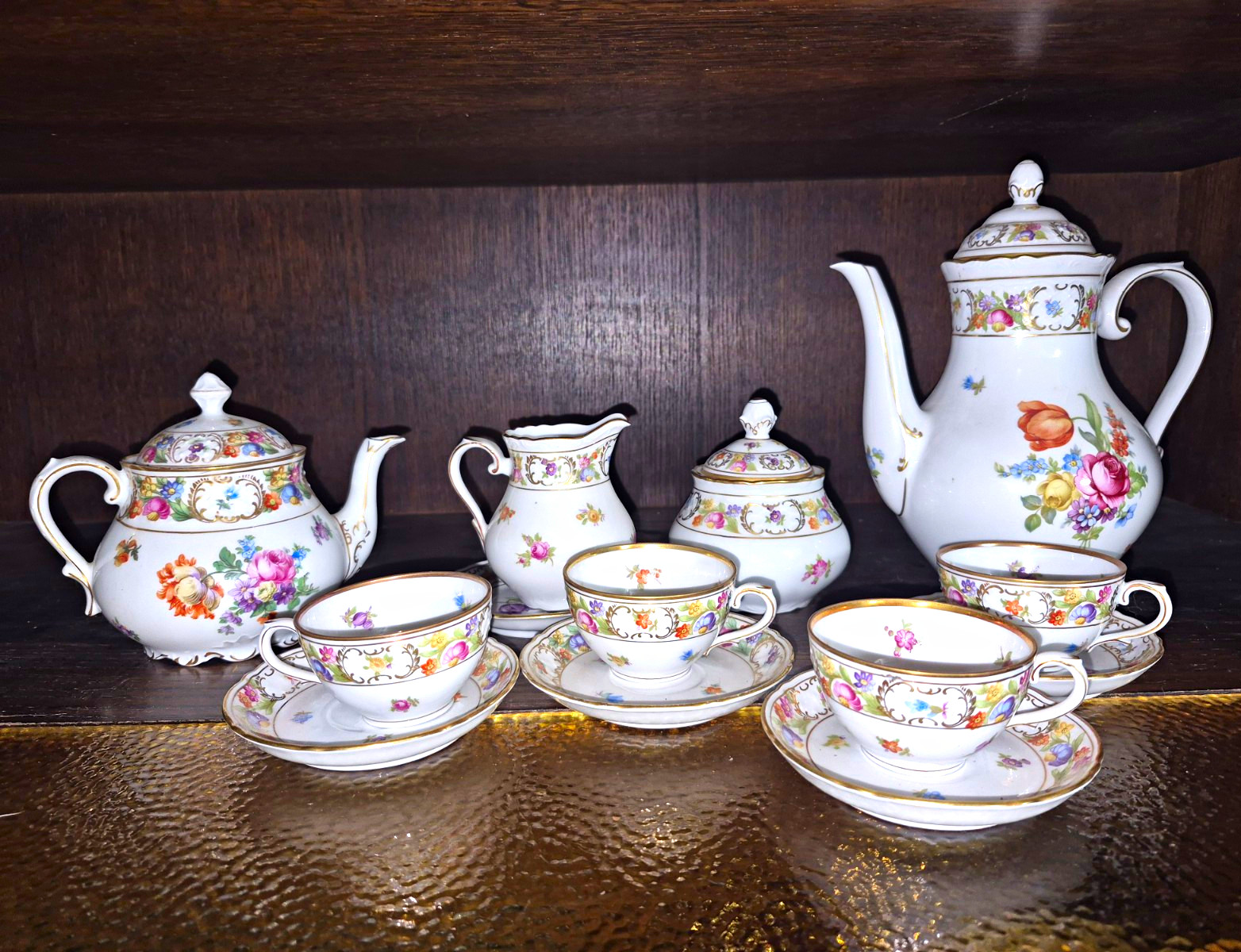Schumann Arzberg Bavaria Dresden Flowers Porcelain Tea Set Teapot 6 Cups