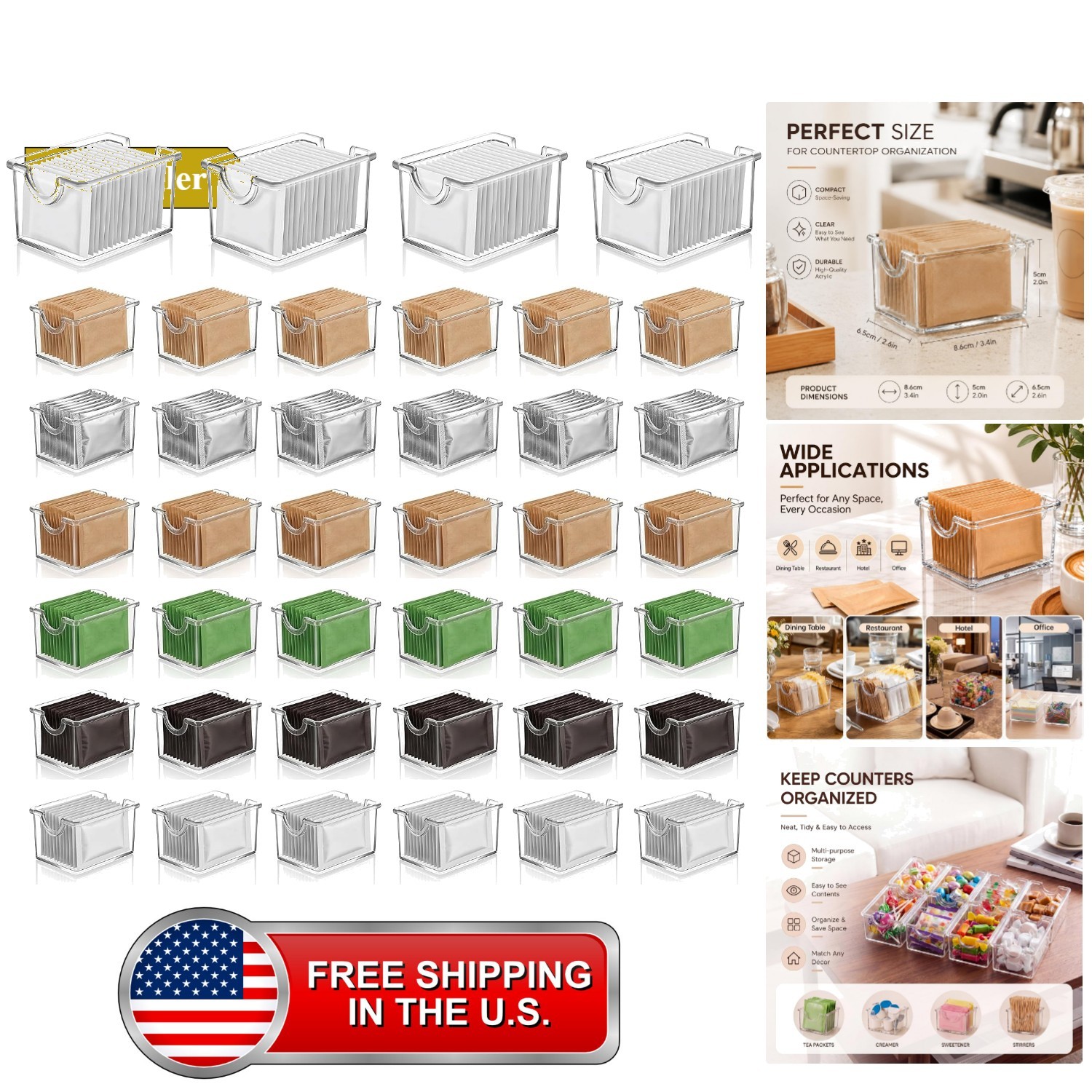 40 Pack Clear Plastic Sugar Packet Holder, Acrylic Sugar Caddy for Sweetener ...