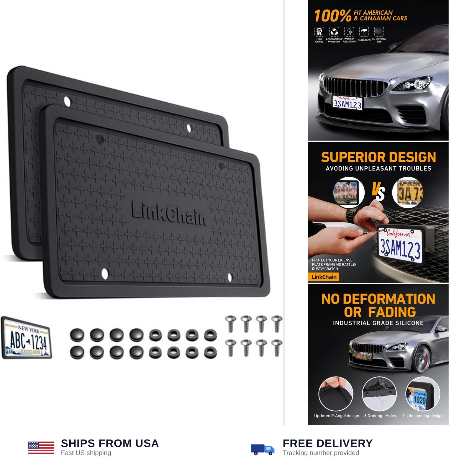 2pc silicone license plate frame 12.25x6.3 US standard black rust proof 2pc silicone license plate frame 12.25x6.3 US standard black rust proof