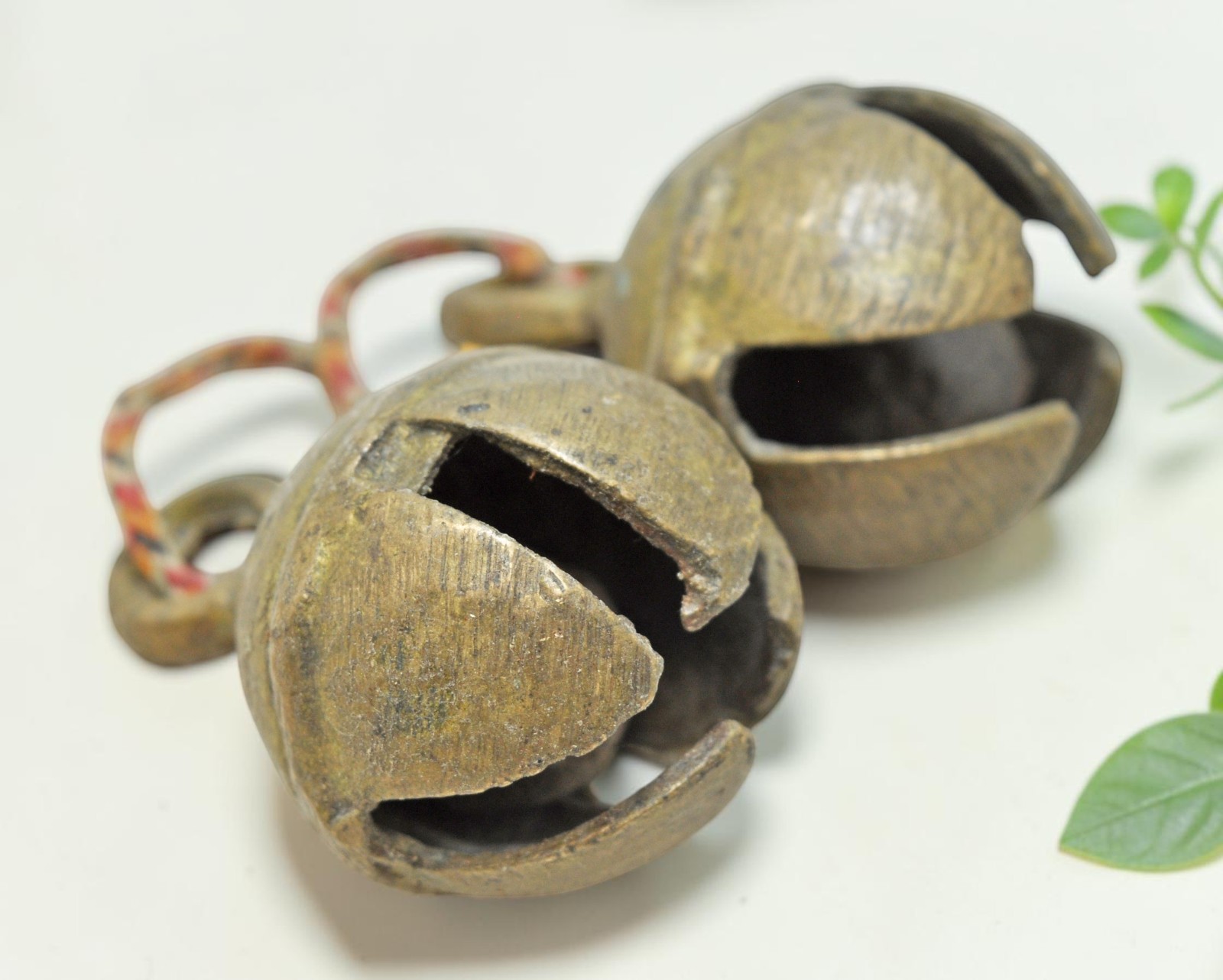 Lot of 2 Antique Brass Animals Cow Bell Original Old Hand Crafted Engraved