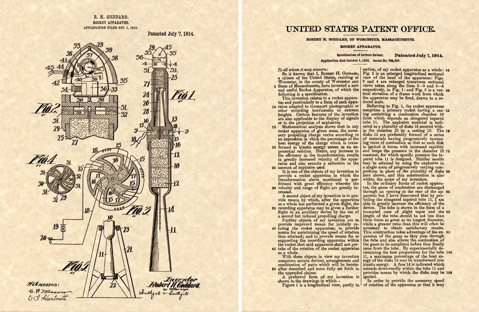 ROBERT GODDARD ROCKET US Patent Art Print READY TO FRAME NM Vintage 1919 Space
