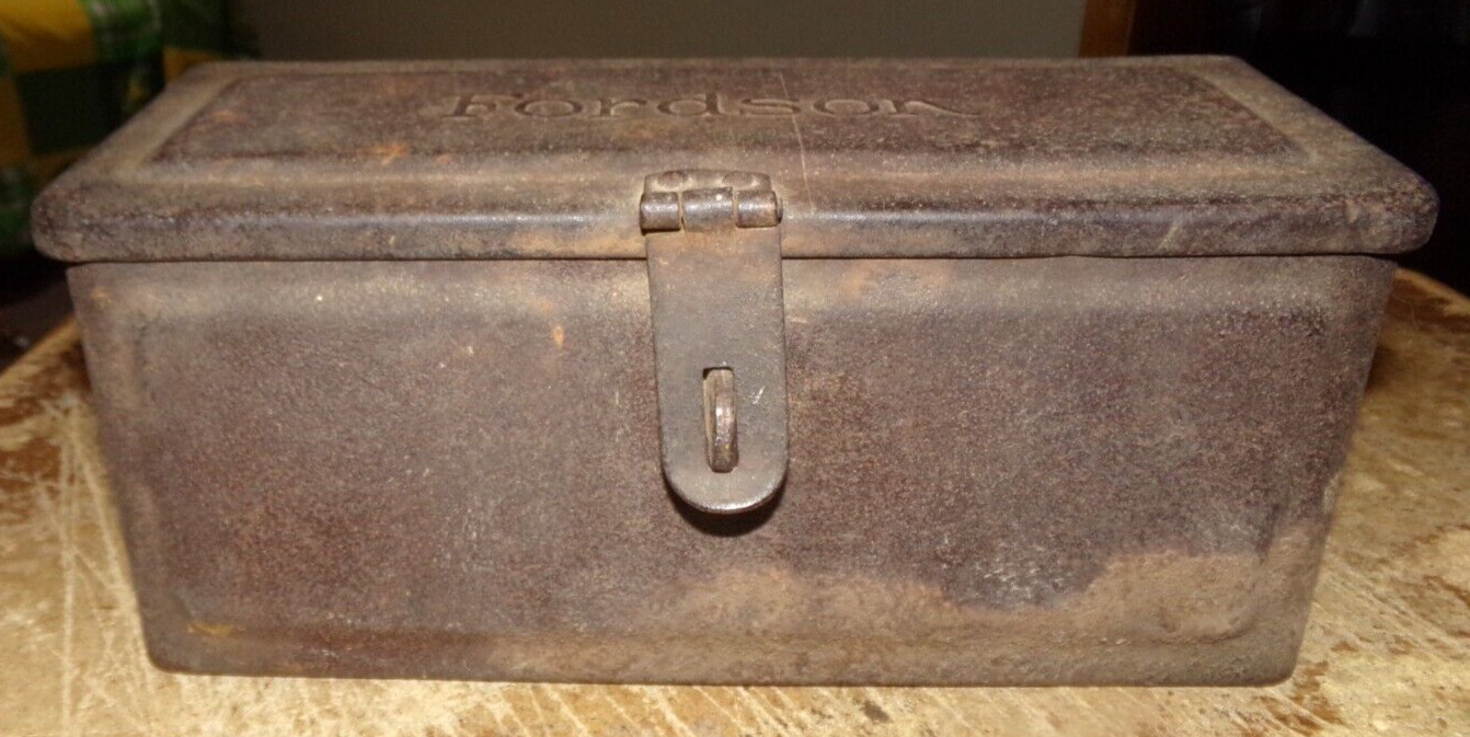 vintage fordson tractor metal toolbox rusty in good shape used
