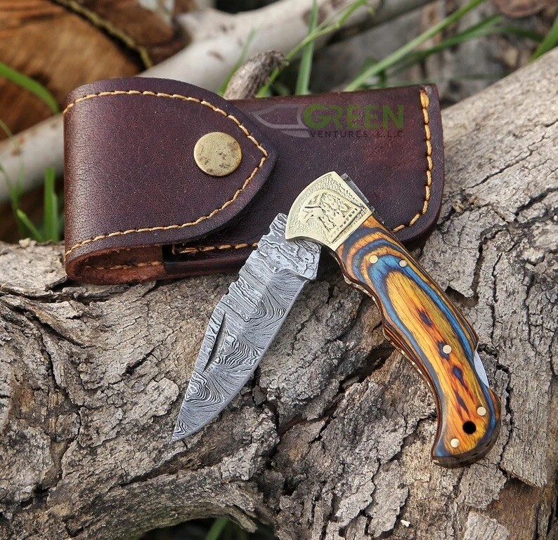 Bench Damascus made Folding Knife, Pocket Knife Handmade Damascus Folding Knife