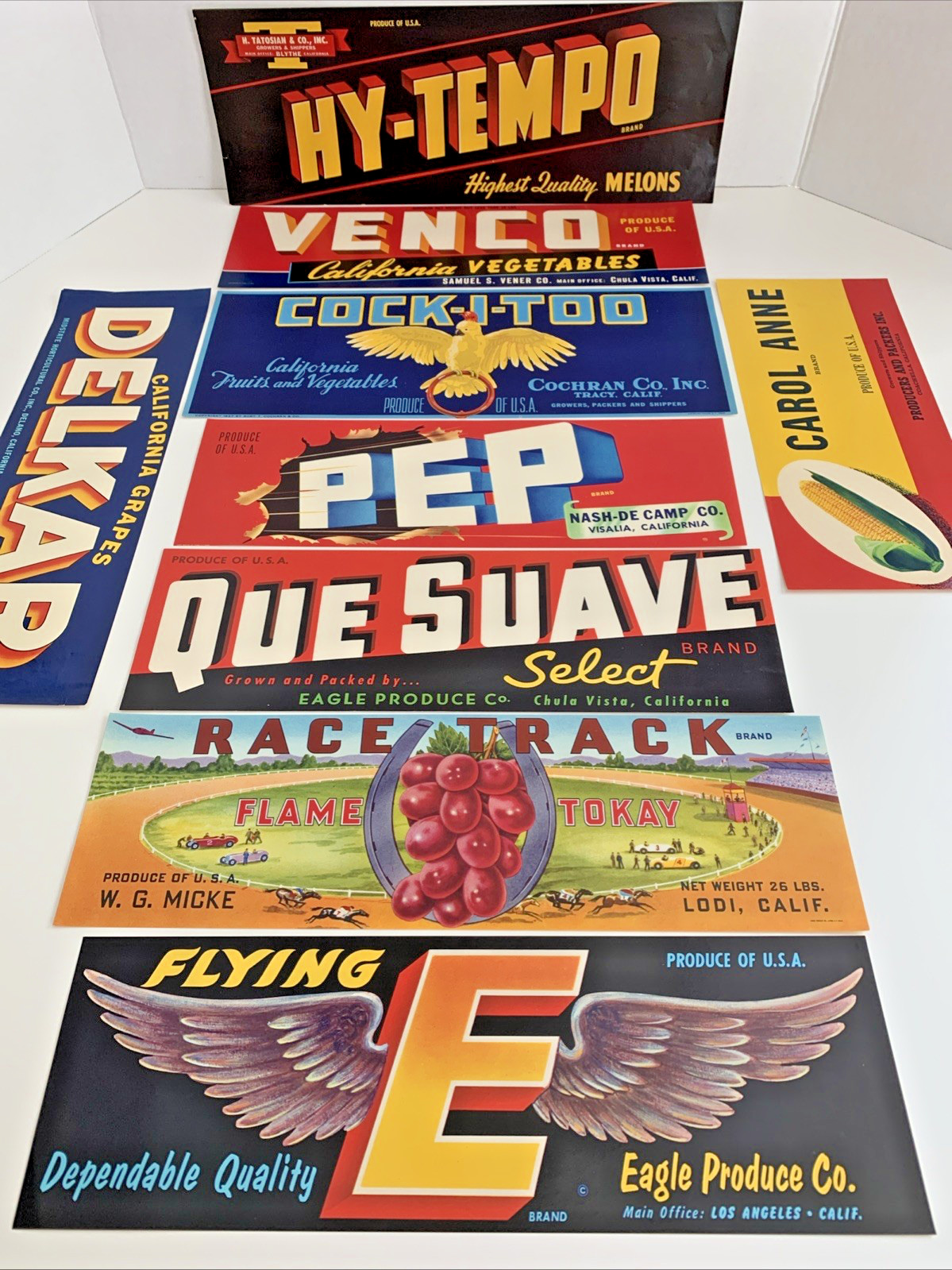 Vintage California Produce Crate Labels ~ 1930s-40s Lot of 9