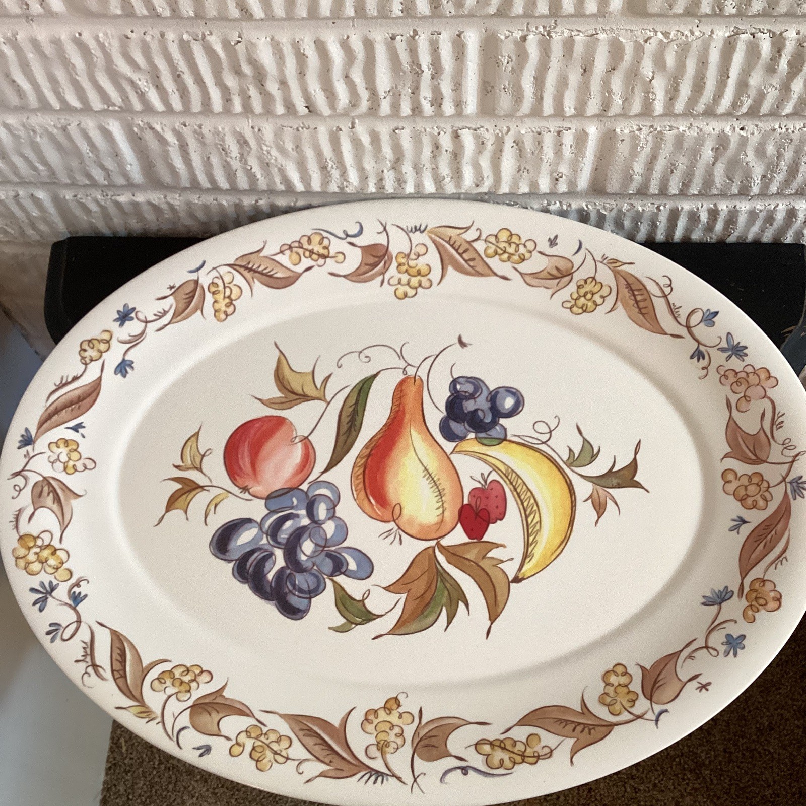 Vintage Kenro Melamine Large Oval Serving Platter Fruit Harvest Leaves Melmac