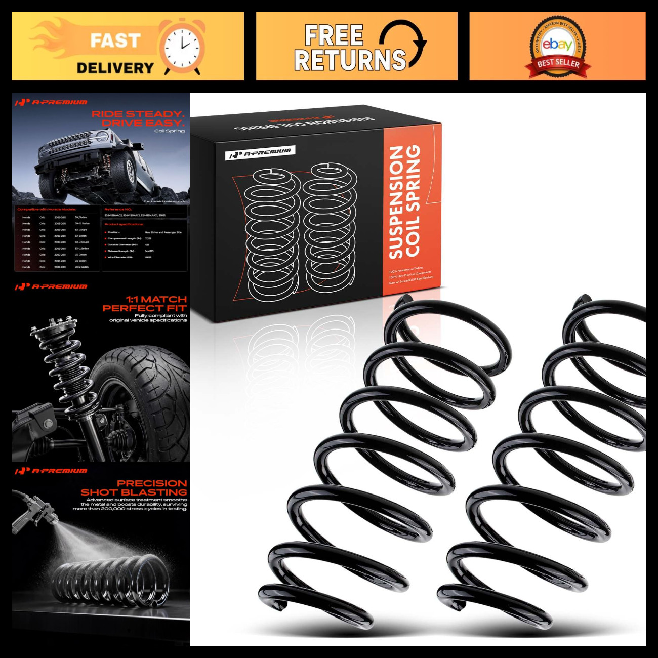 A-Premium 2-Pack Rear Suspension Coil Spring Set Compatible with Honda