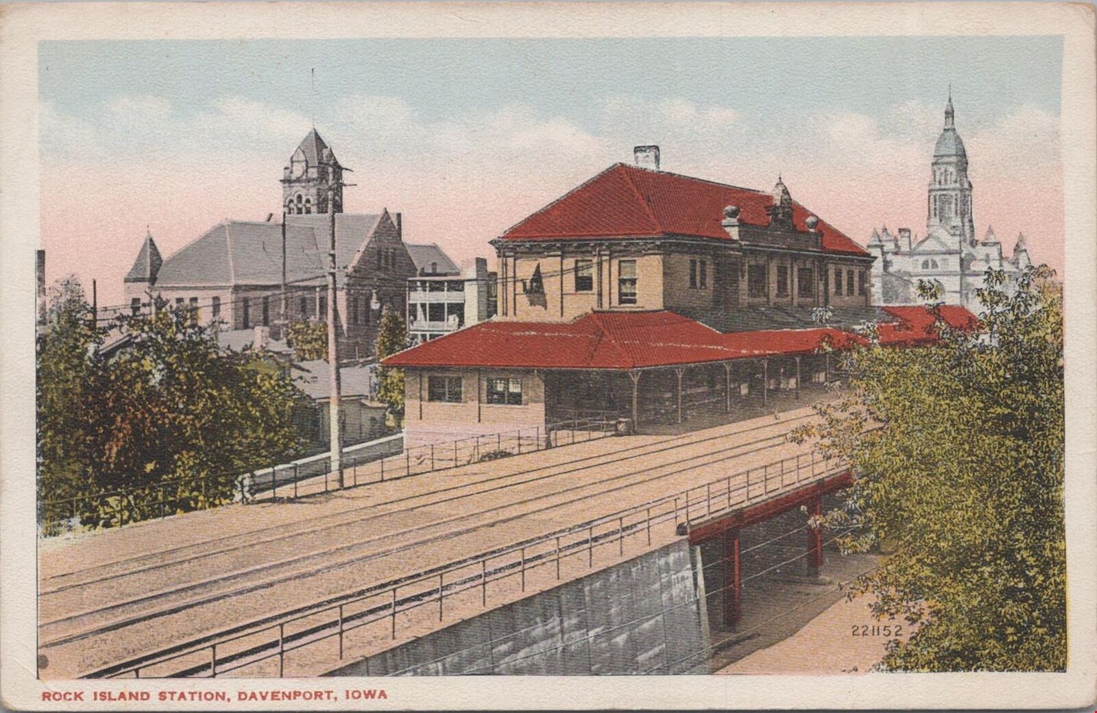 Postcard Rock Island Station Davenport Iowa IA