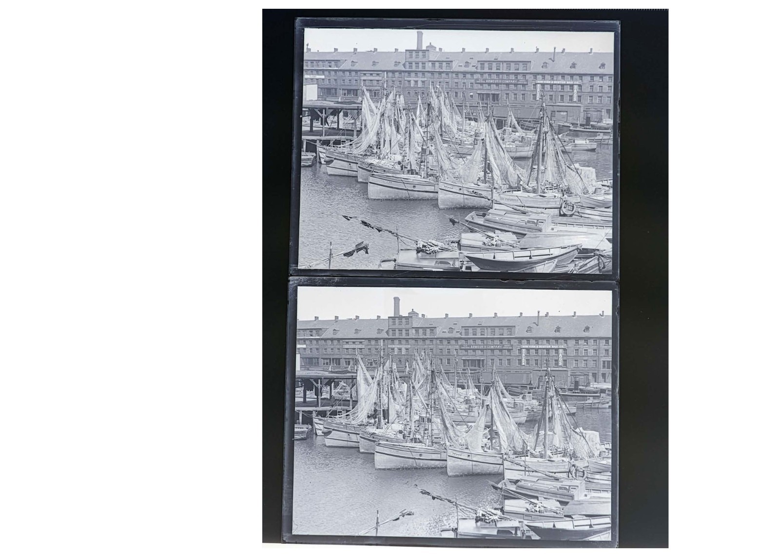 1924 Boston T-Wharf Italian Fishermen Fleet Drying Nets Glass Negatives (2) OOAK