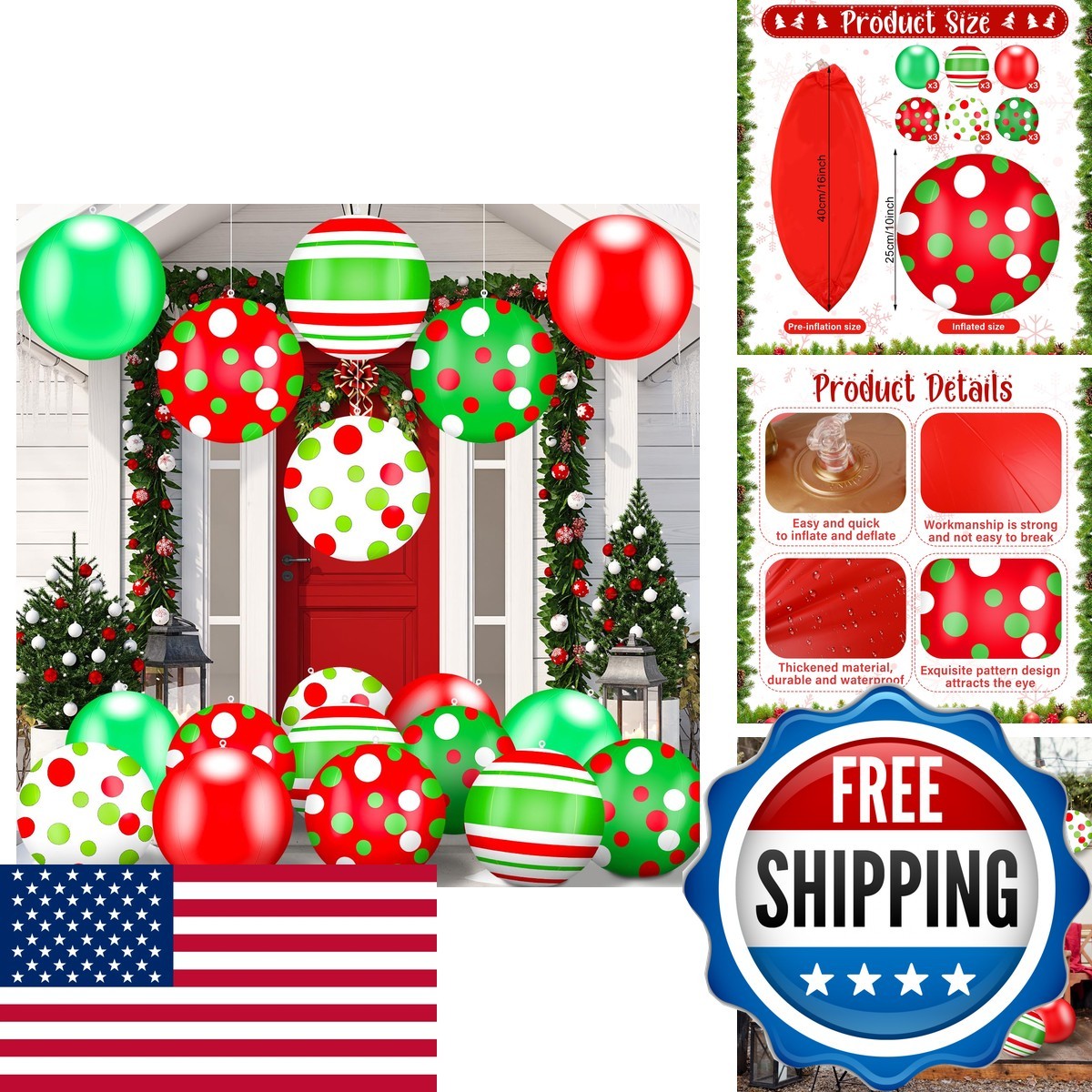 Jetec 18 Pcs 16 Inch Polka Style Inflatable Christmas Balls Indoor Outdoor Decor