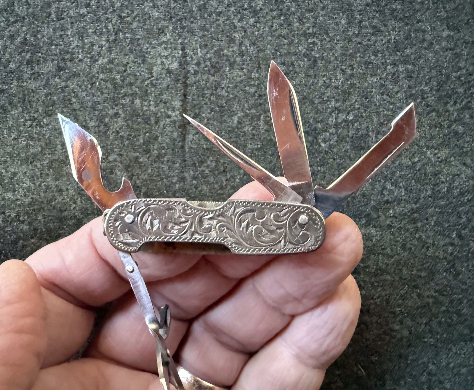 Vintage Sterling Silver Handle Pocket Watch Fob 5 Blade Knife - 2”