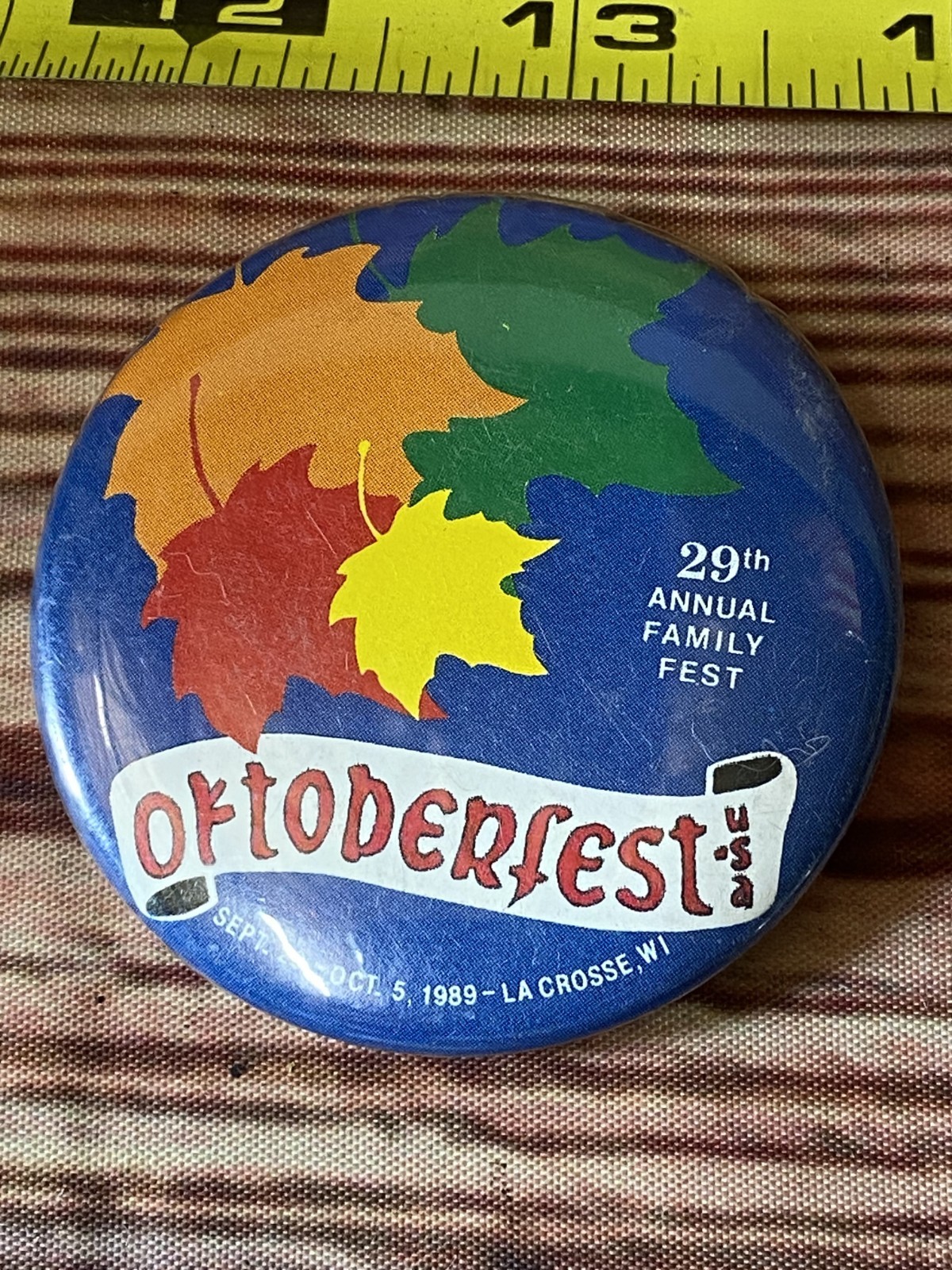 Vintage 1989 Oktoberfest 29th annual button Pin Collectable La Crosse WI