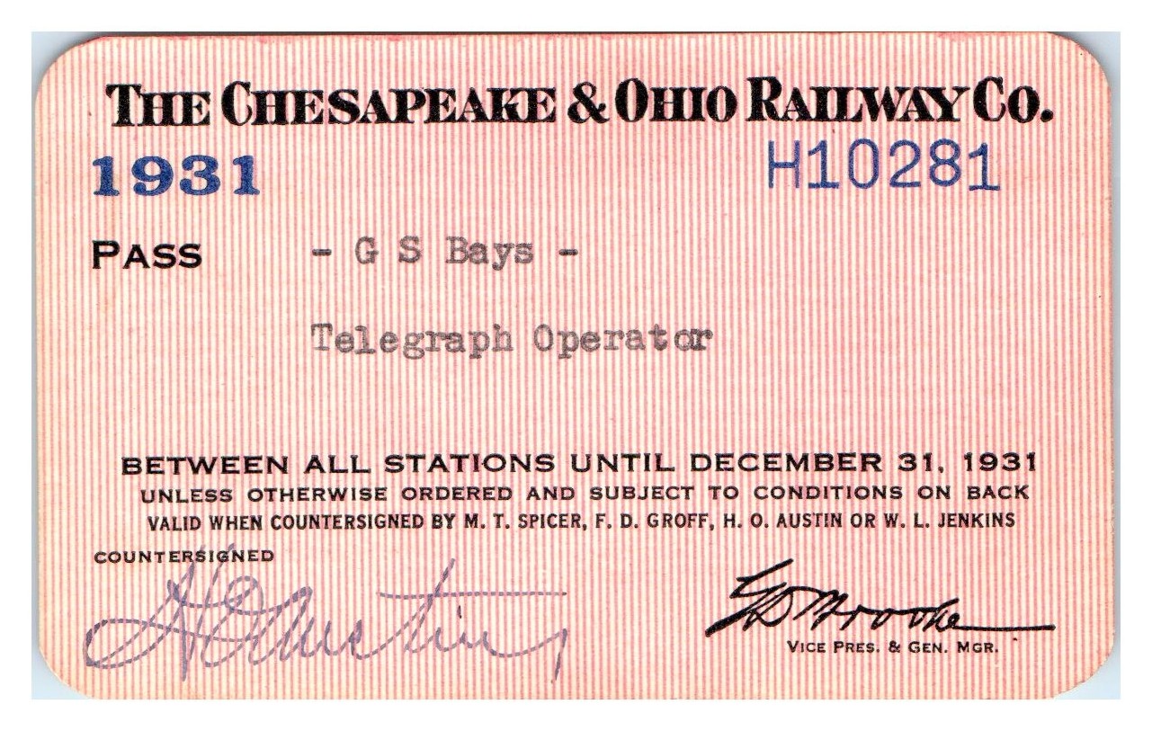 THE CHESAPEAKE & OHIO RAILWAY CO. 1931 Order of RR Tele Card