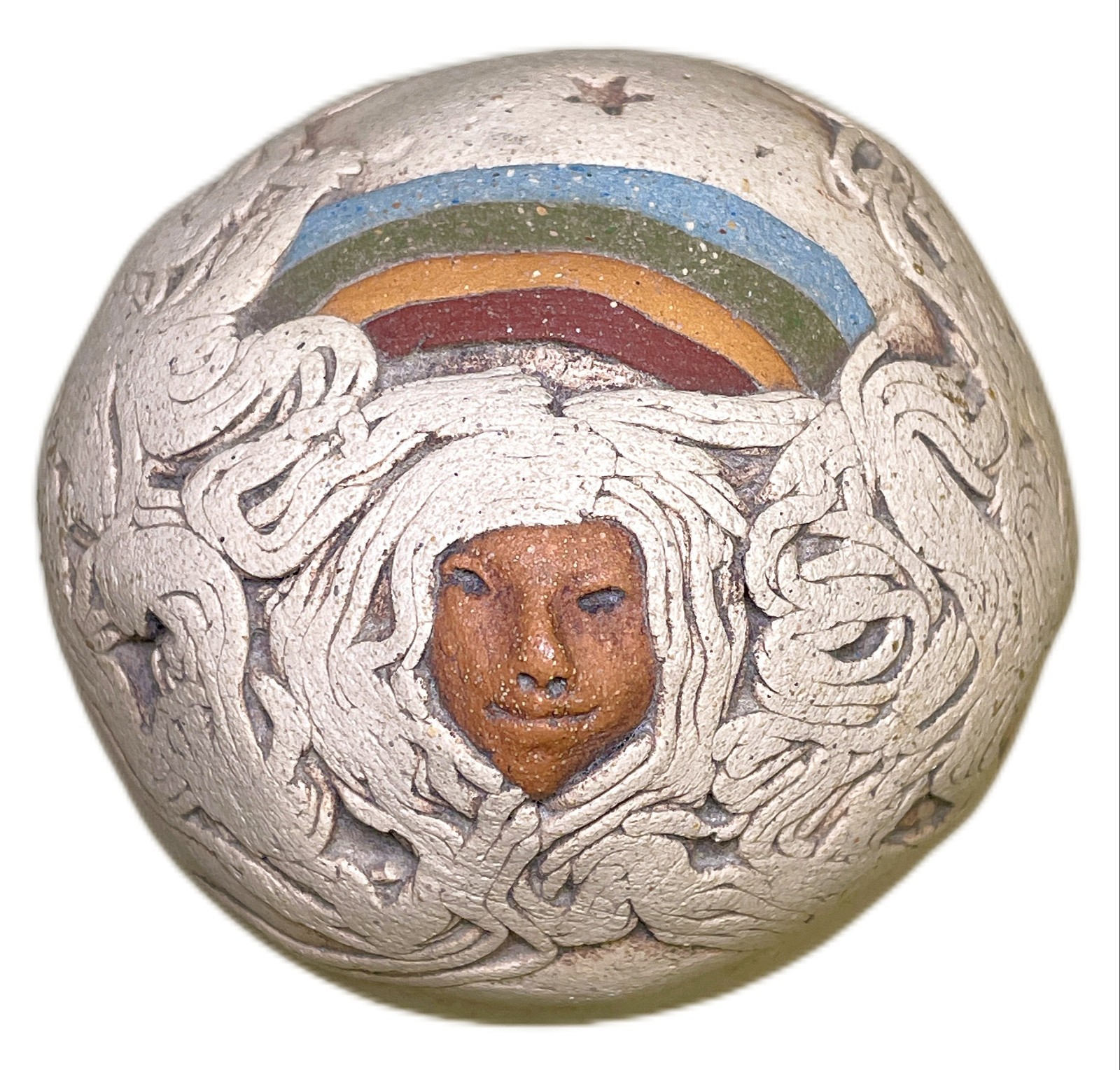 Jude Holdsworth Rainbow Face Trinket Box Studio Pottery Stoneware Vintage