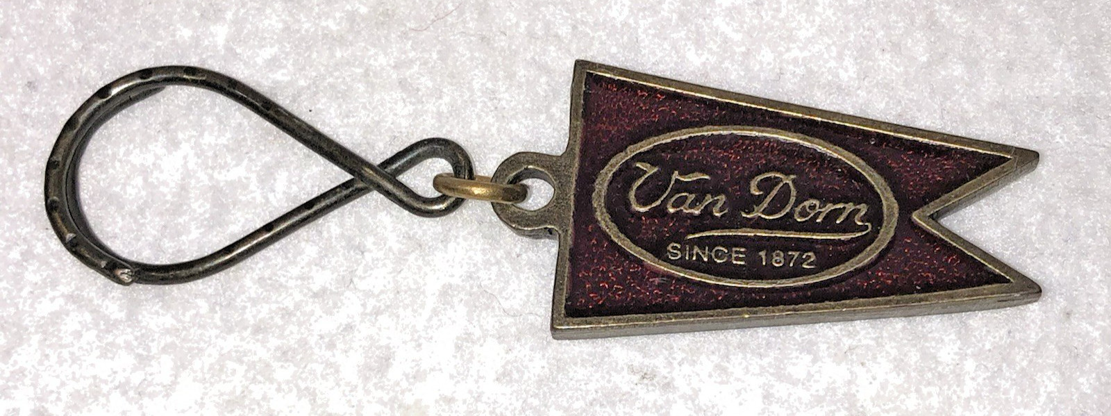 Vintage Van Dorn Demag Iron Works Since 1872 Metal with Red Enamel Keychain