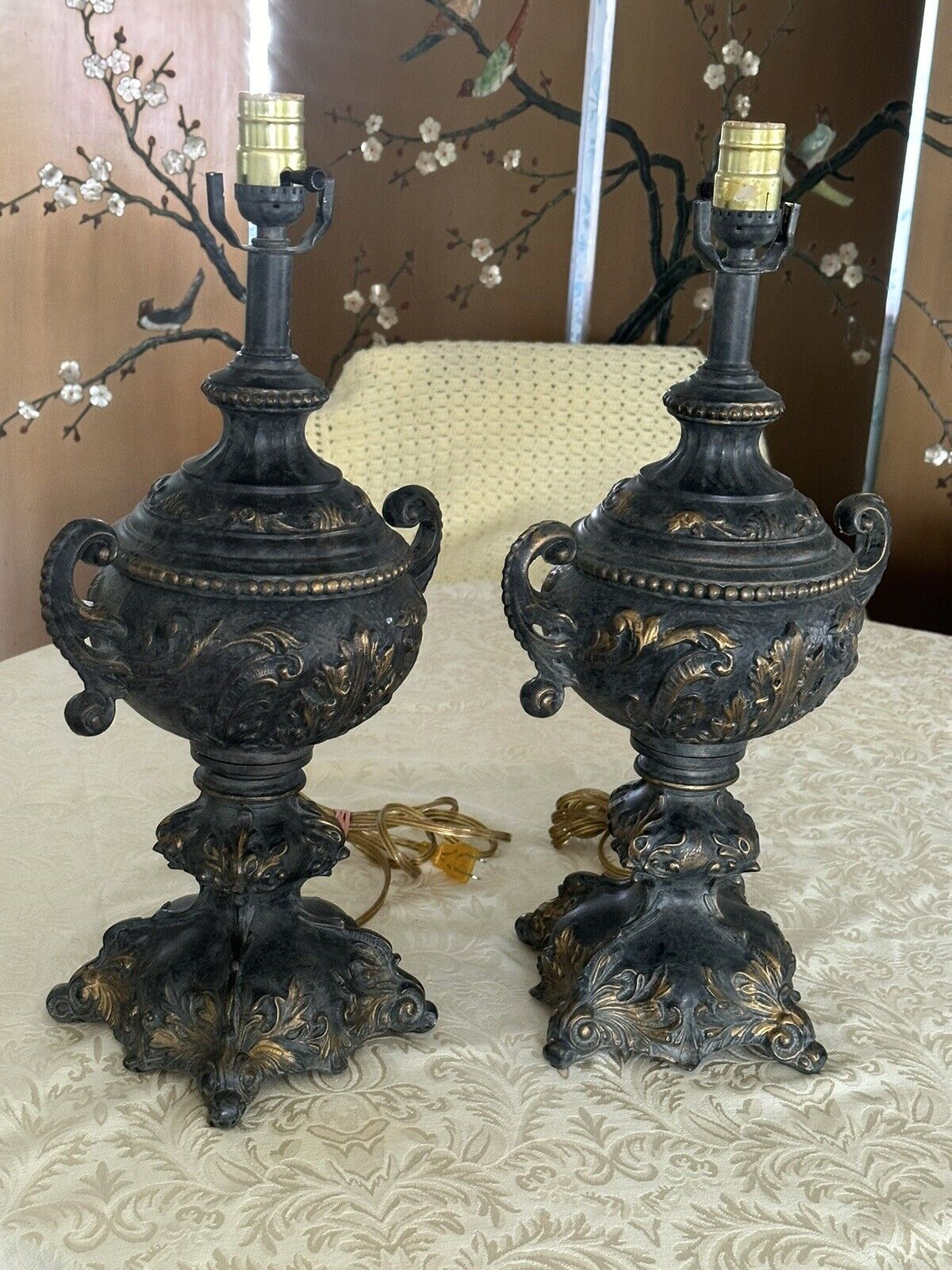 Pair British Vintage Bronze Lamps
