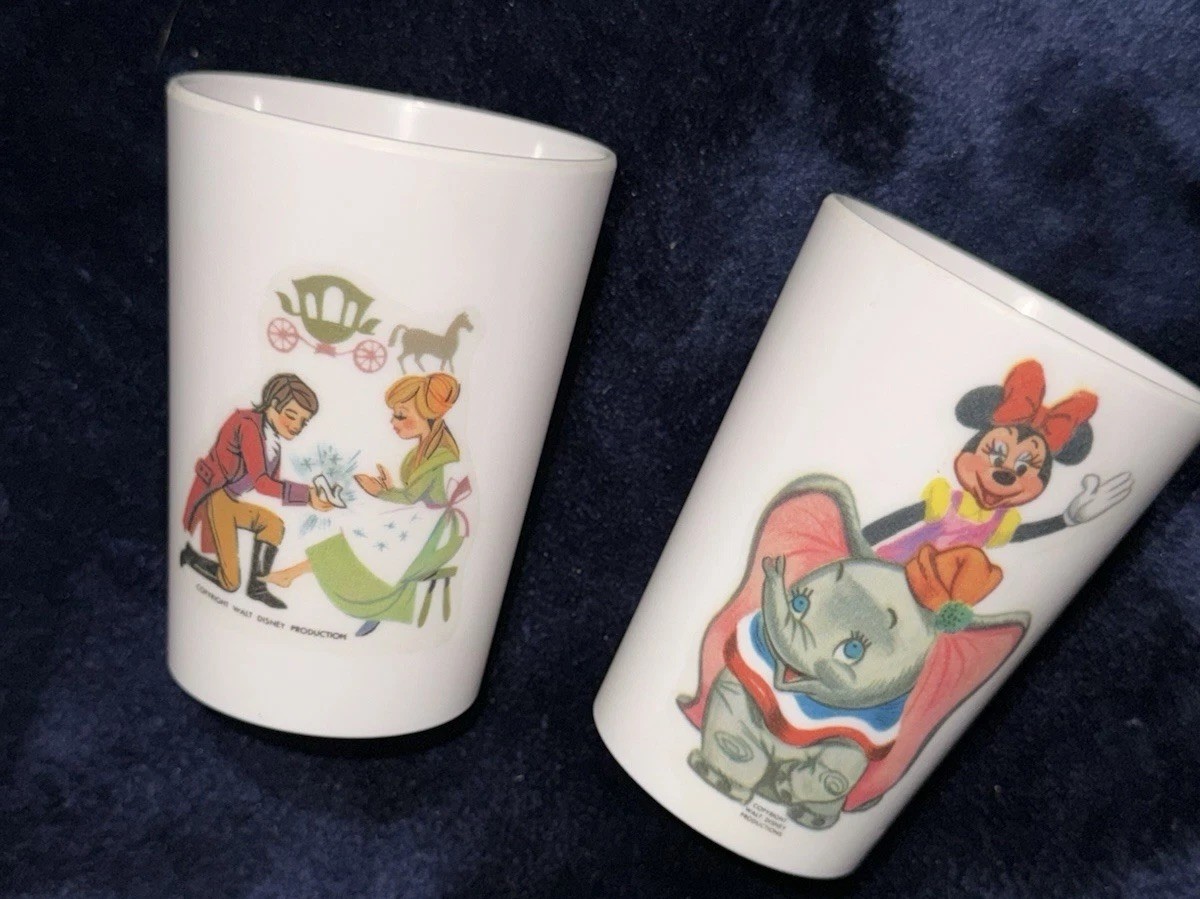 Two Miniature Vintage Walt Disney Cups - Collectors - Minne Mouse / Cinderella