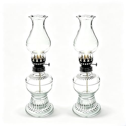 Two Adjustable Hurricane-Style Glass Oil Lamps with Black 2Pcs black