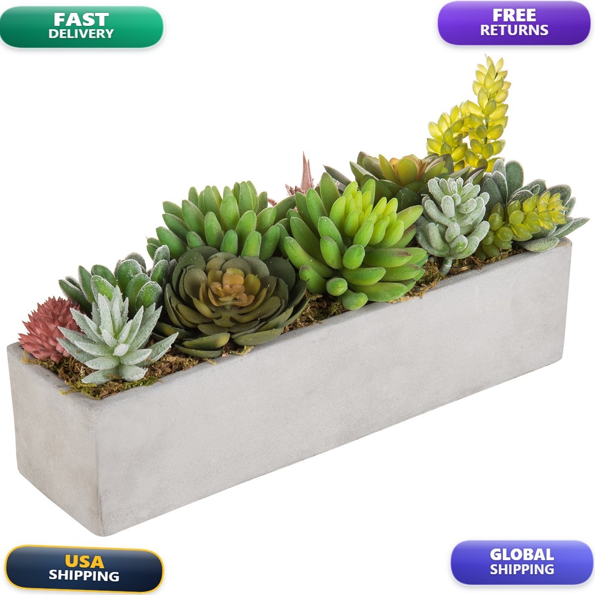 MyGift Faux Succulent Plant Arrangement 12-Inch Gray Cement Pot MyGift Faux Succulent Plant Arrangement 12-Inch Gray Cement Pot