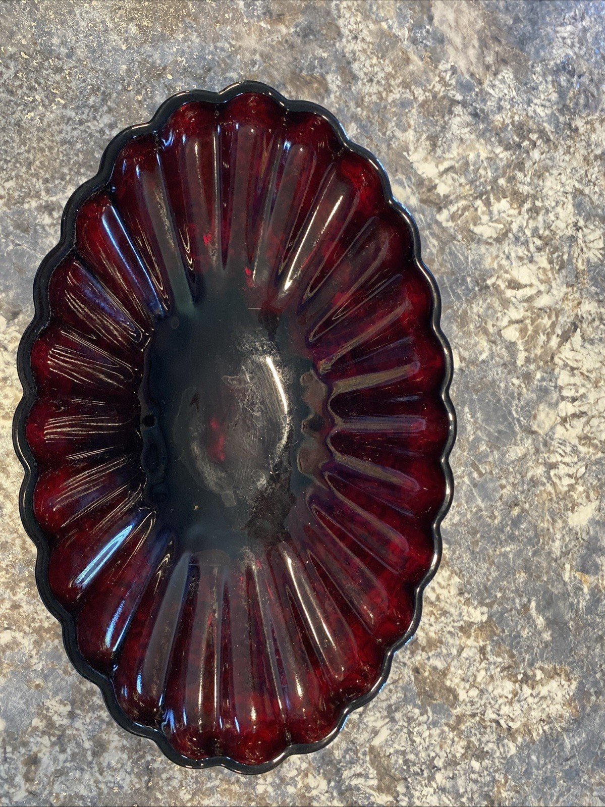 Vintage Anchor Hocking Royal Ruby Red Large Oval Scalloped Bowl 12\