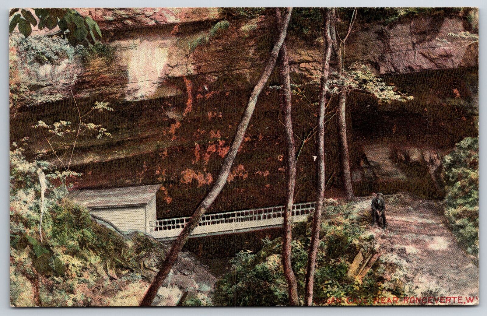 Ronceverte West Virginia~Fella Waits at Organ Cave~Steps Down to Cabin~c1910