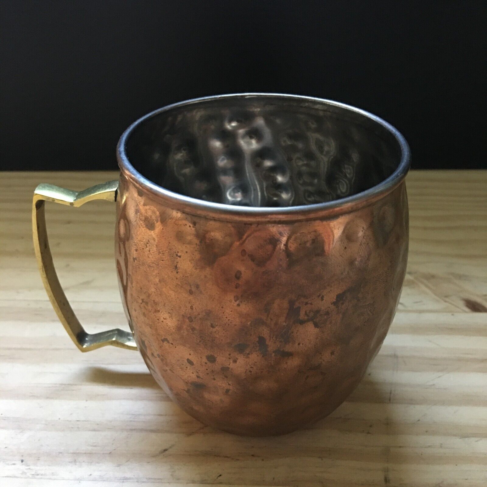 Vintage 1980s Original Hammered Moscow Mule Solid Copper Mug Brass Handle 3.75\